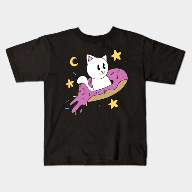 Cat Donut Spaceship Kids T-Shirt by pako-valor